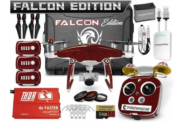 Phantom 4 Falcon Kit w/ Firebridge Technology Range Extender, Nanuk 950 Wheeled Case, 3 Batteries, Thor Charger, CF Props & Guards, Filters, 64GB Card & More