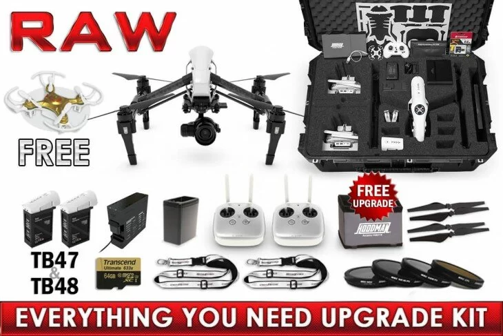 Inspire 1 RAW Upgrade Kit (Dual Remote) X5R Bundle w/ Wheeled Case, Lens Filters, TB48, 64gb, Sunshade, & More