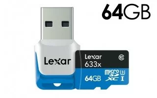 Lexar 64GB High-Performance microSDHC 633x Class 10 UHS-I/U3 (Up to 95MB/s Read) Memory Card w/ USB 3.0 Reader